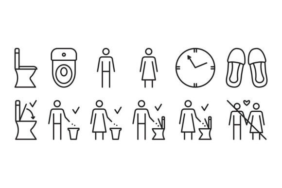 Black Line Icon Set for Public Toilets: A Simple Solution for Clear Communication