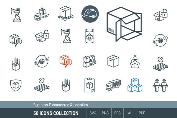 Business Logistics E-commerce Line Icons for Modern Design Needs