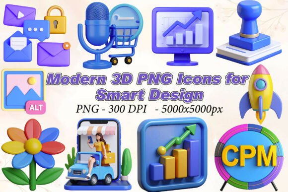 Modern 3D PNG Icons for Smart Design