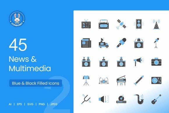 News Multimedia Blue Black Icons