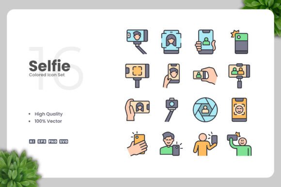 Selfie Colored Icons for Modern Design Needs