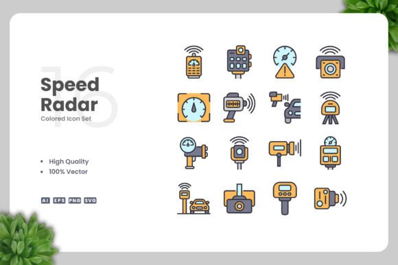 Speed Radar Colored Icons for Every Digital and Print Need