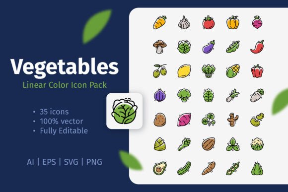 Vegetables Linear Color Icon Pack: A Versatile Tool for Designers and Creators