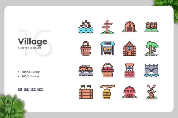 Village Colored Icons for Streamlined Design Workflows