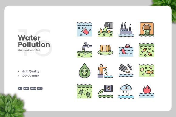 Water Pollution Colored Icons: A Versatile Design Solution for Modern Communication