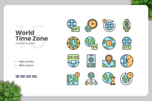 World Time Zone Colored Icons